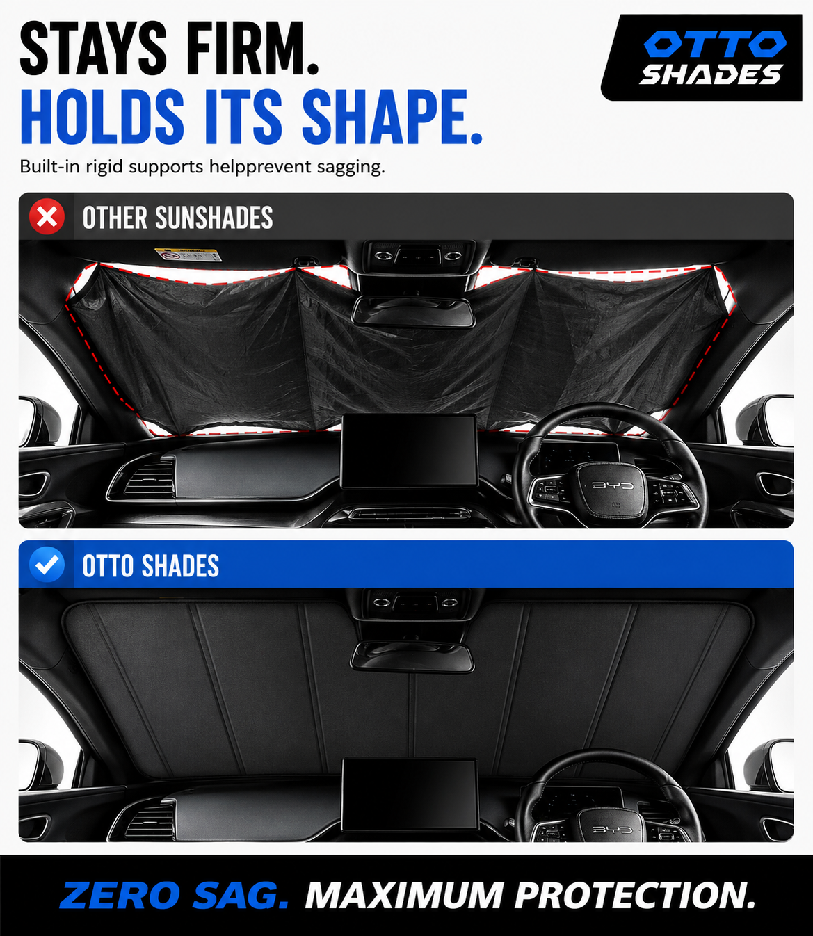 Thick Full-Coverage Custom SunShade with Rigid Support for Ford Everest 20-26