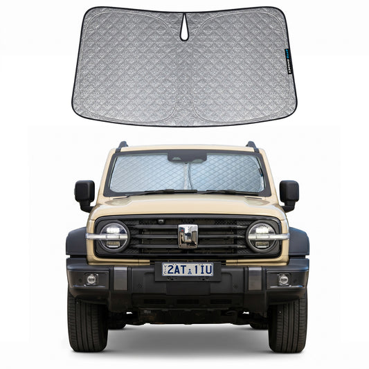 Car sunshade over a vehicle with a white background