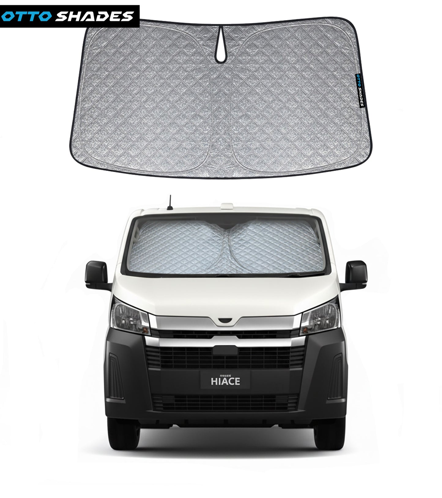Patented Thick Windscreen Sunshade for Toyota HiAce 200 Van 2005-2019, 6-Layer Custom Fit, Maximum UV Protection & Heat Shield | Foldable Front Window Sunshade & Sun Visor Accessories