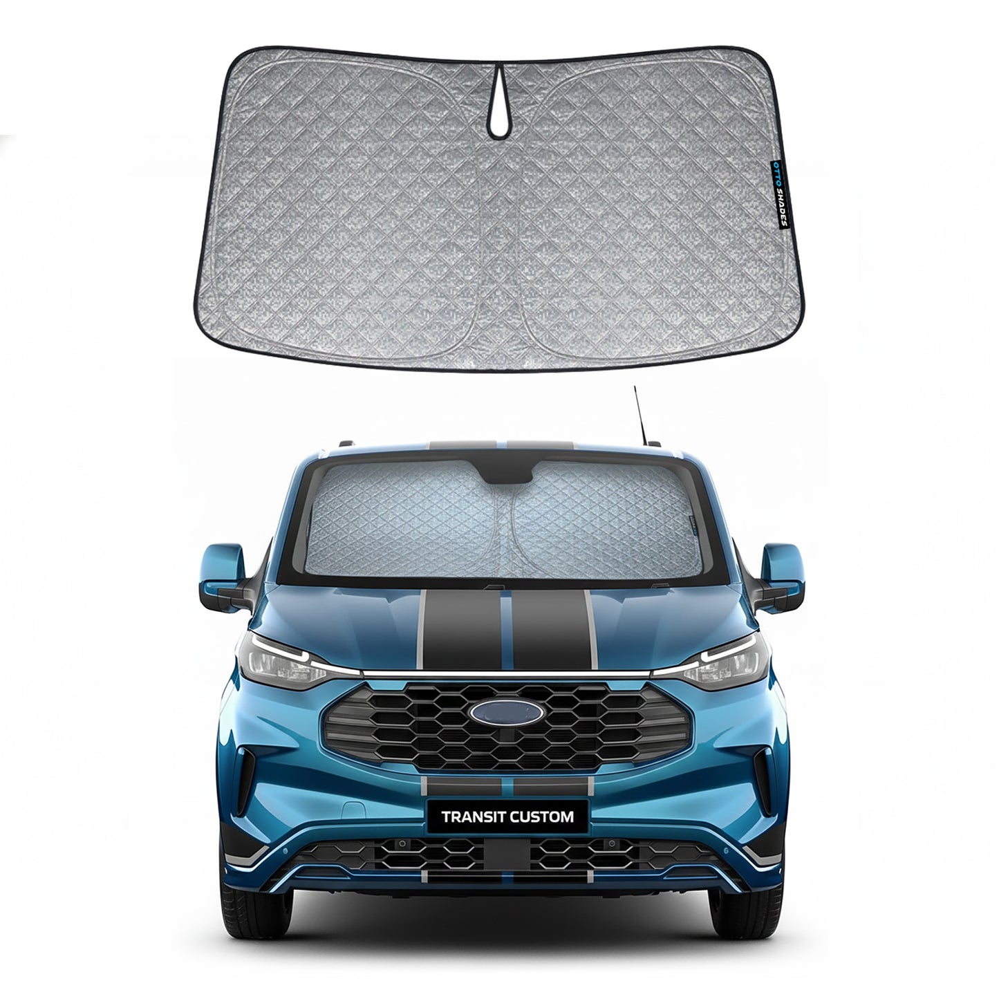 OTTO SHADES Patented Thick Windscreen Sunshade for Ford Transit Custom 2013-2026, 6-Layer Custom Fit