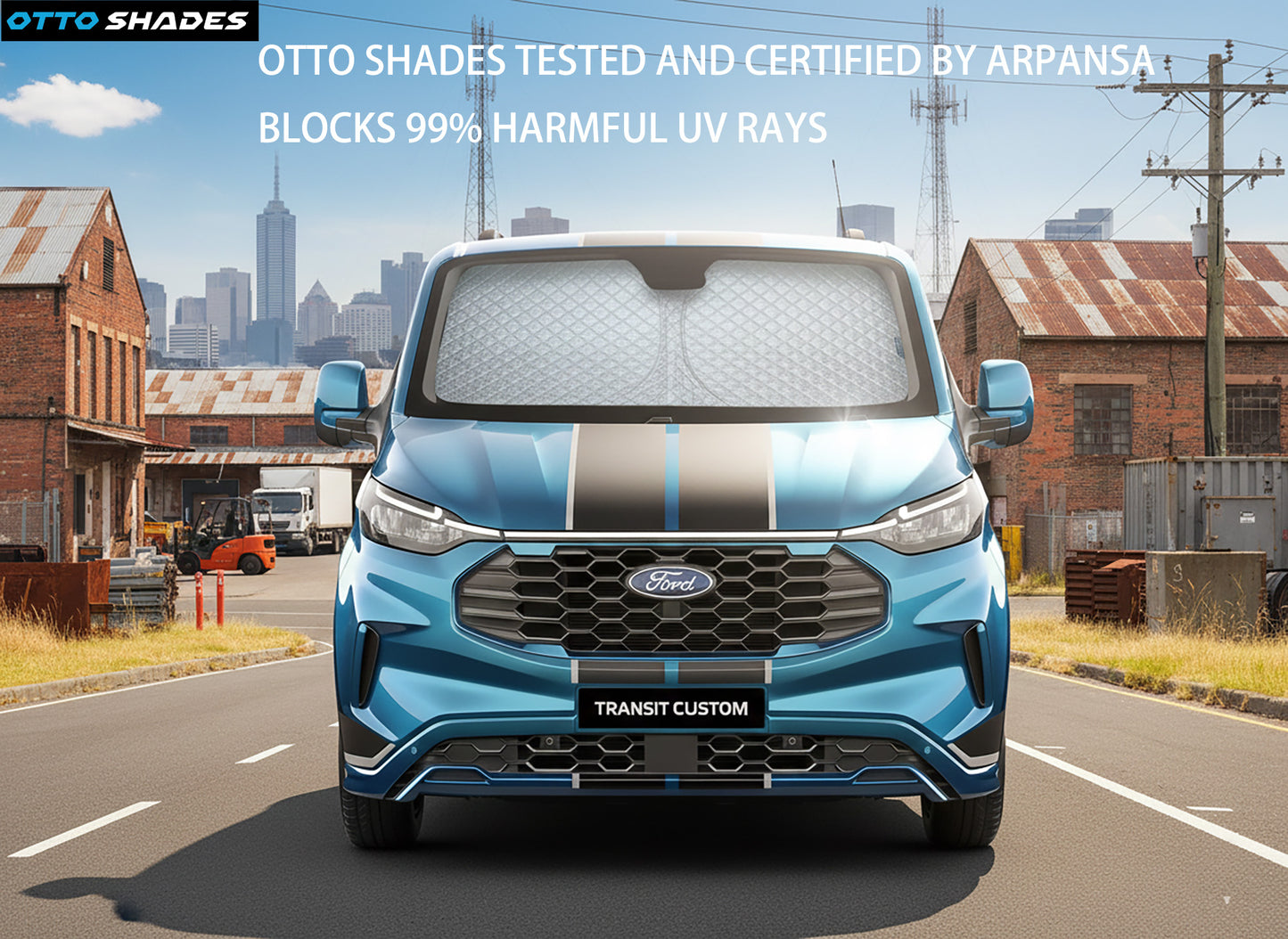 OTTO SHADES Patented Thick Windscreen Sunshade for Ford Transit Custom 2013-2026, 6-Layer Custom Fit