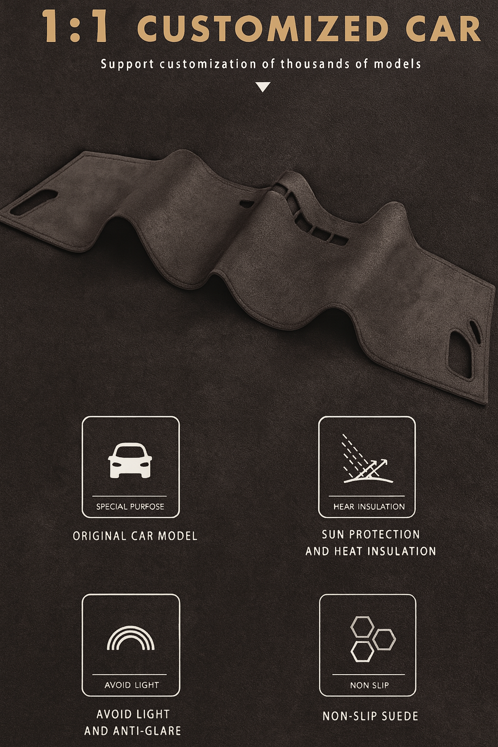 Dash Mat for BYD Shark 6 2024-2026 Luxury Suede Non-Slip Dashboard Cover