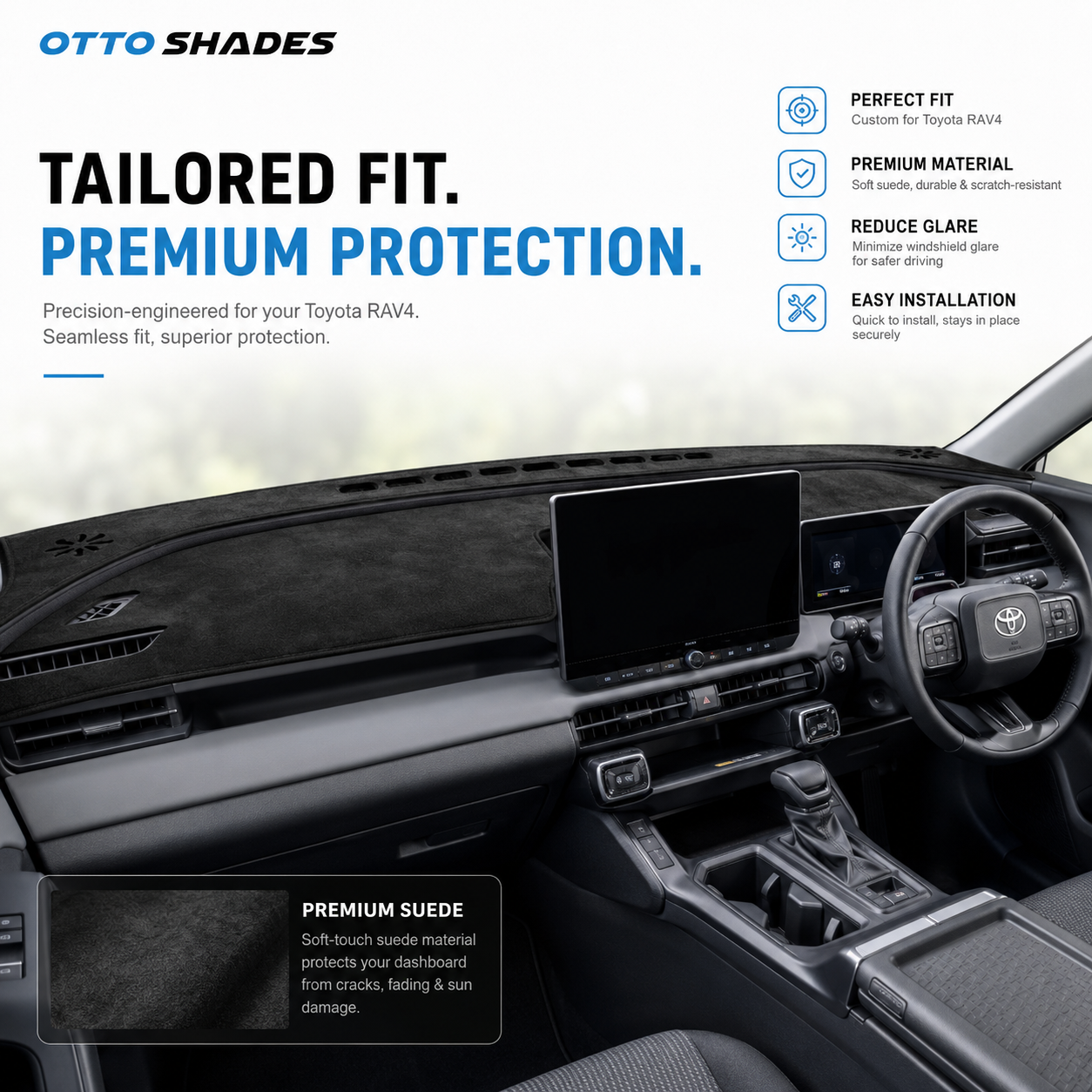 Dashboard Cover for Toyota All-New RAV4 2026 –  Onwards Custom Fit Suede Dash Mat Anti-Glare Dash Pad RAV4 Accessories